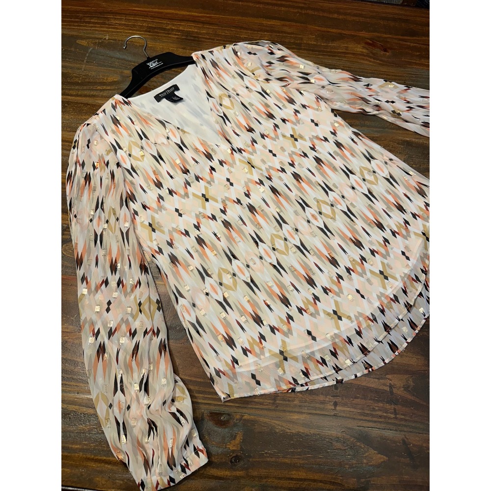 White House‎ Black Market Womens Blouse Top Size 2 Sheer Open Sheet Sleeve